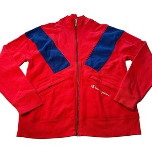 Vintage Champion Mens M Reverse Weave Full Zip Jacket Red Blue Colorblock Sporty
